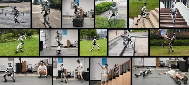 PGMT humanoid motion tracking across stairs and outdoor terrain.