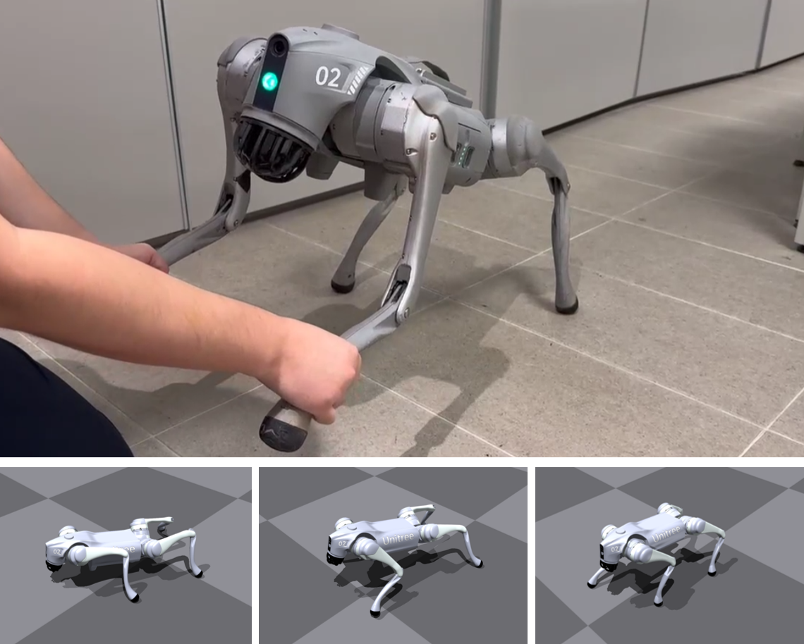 SATA Figure 1: compliant quadruped interaction with a person and simulated locomotion during training