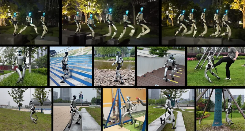TAGA humanoid traversing gaps, beams, and sparse footholds.
